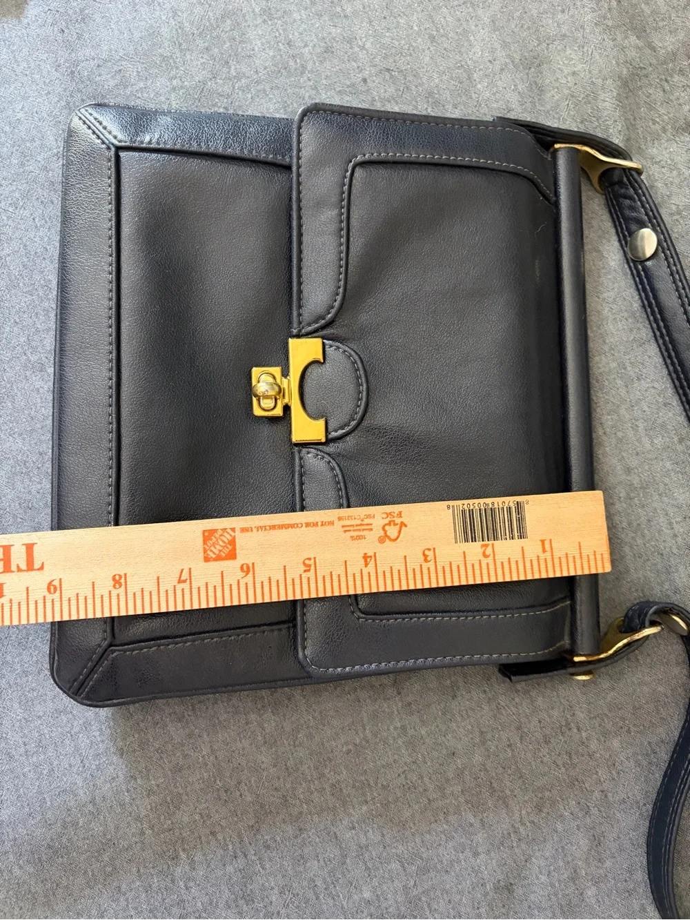 Vintage Dark Blue Leather Shoulder Bag with Gold Hardware